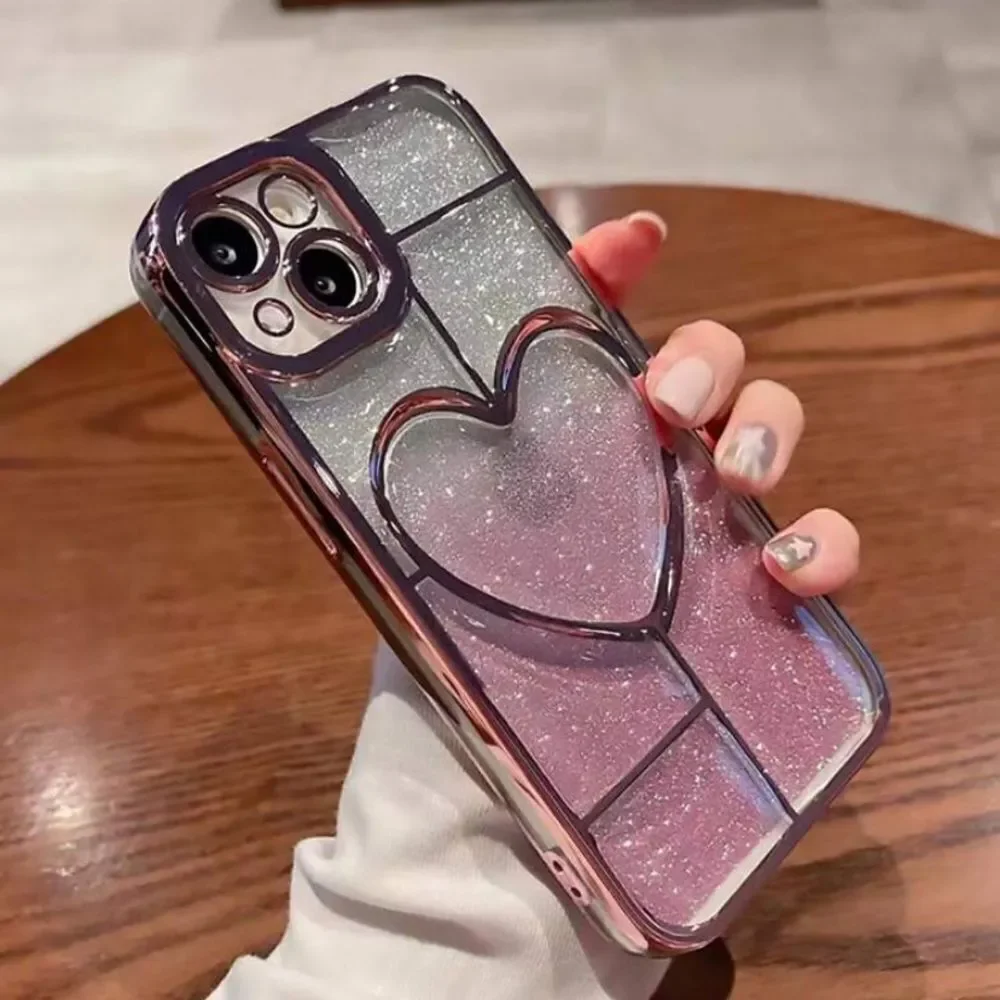 3for$20 NEW Anti-fall Plating 3d Heart-shaped Simple Dope Phone Case 15 pro max